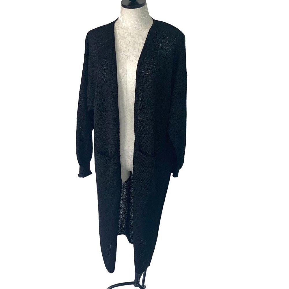French Rags Vintage Womens Open Duster Cardigan Black Size 2 Medium Pure Rayon